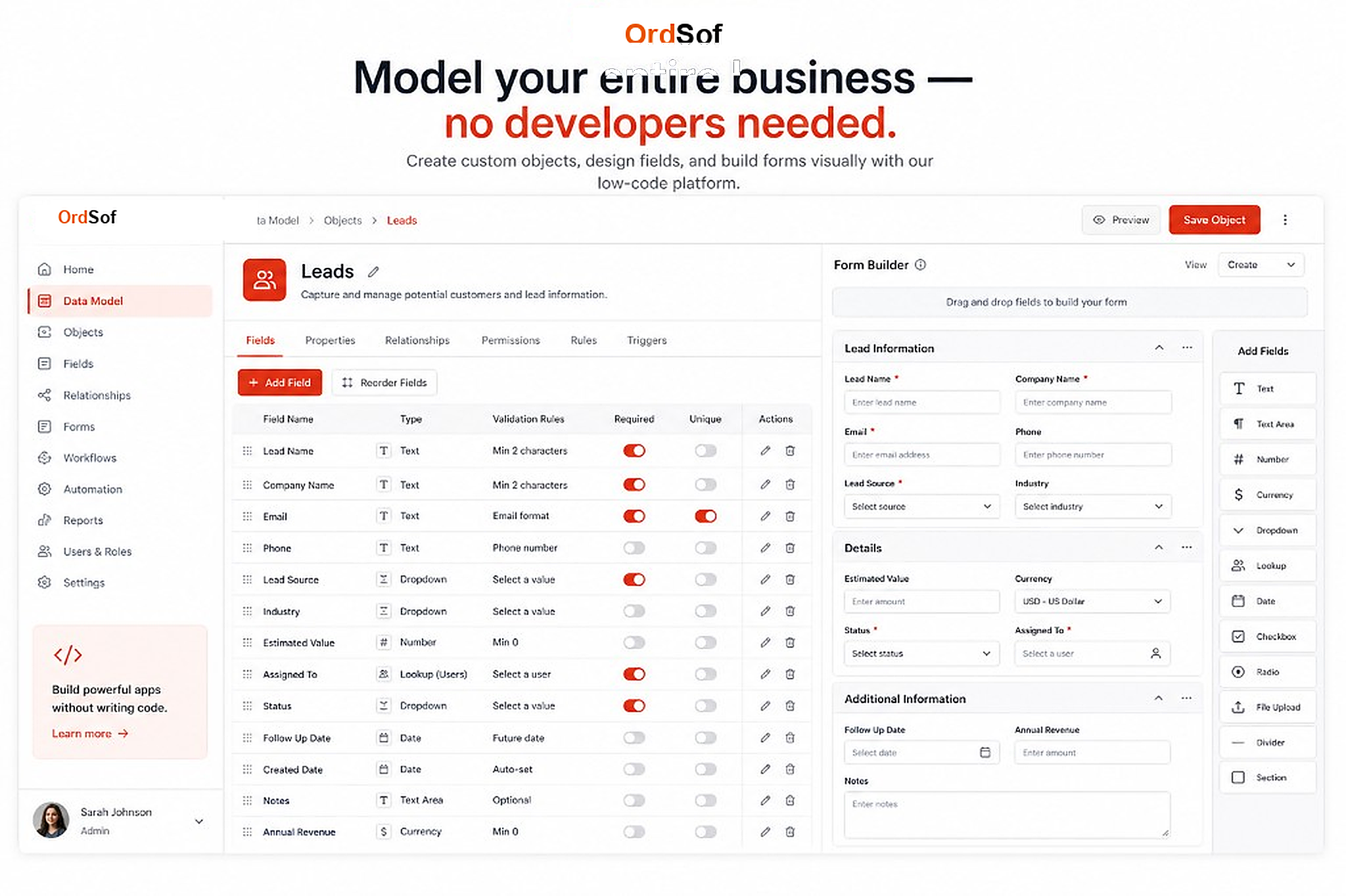 OrdSof data model and form builder